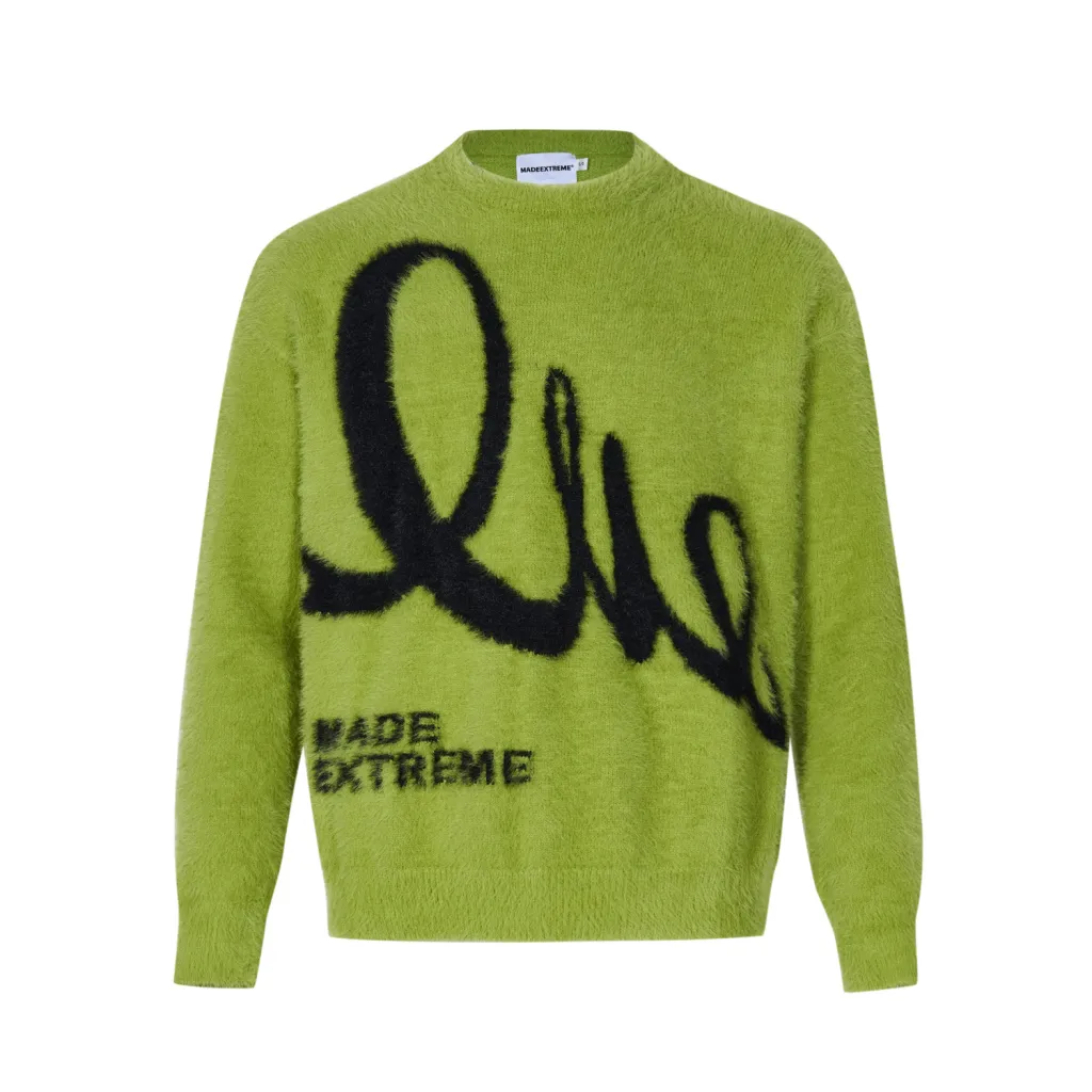 American Retro Alphabet Jacquard Mohair Sweater - Green