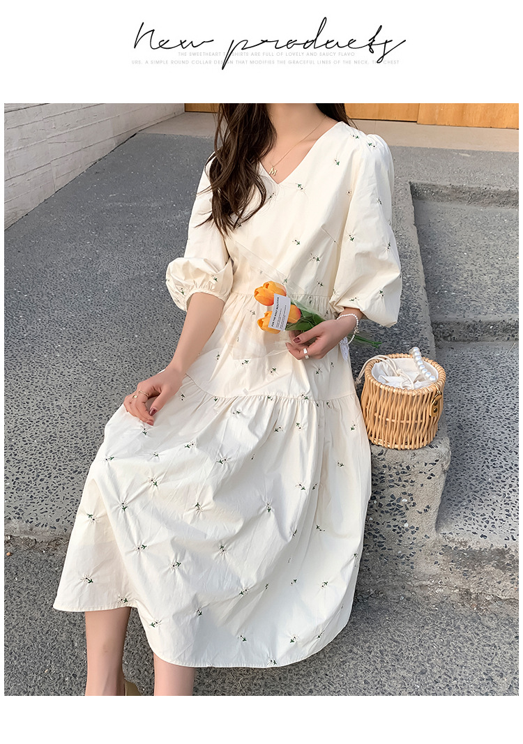5533003e 8871 403a 843b c24382b2050b - Summer New Maternity Dress Embroidered Mid-Length High Waist Maternity Dress