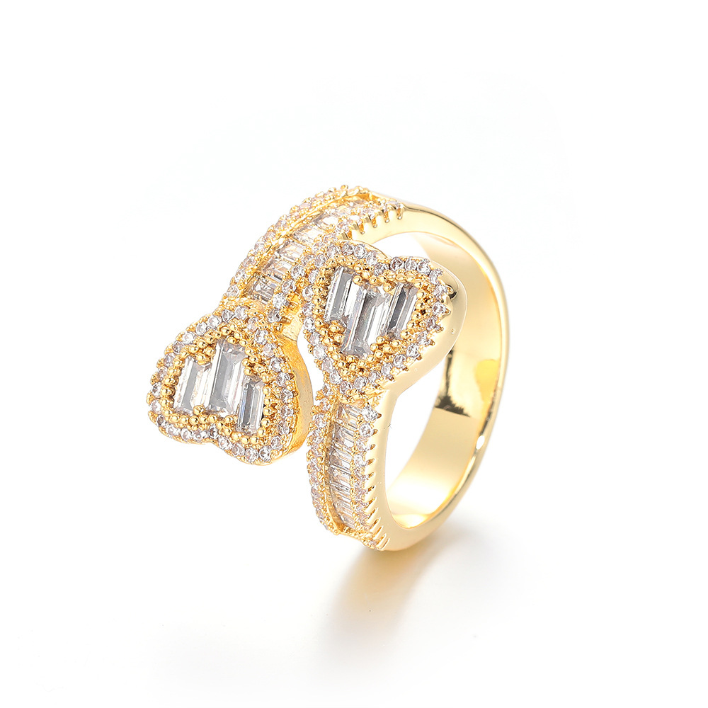 Square And Round Mixed Inlaid Zircon Hip Hop Love Heart-shaped Ring