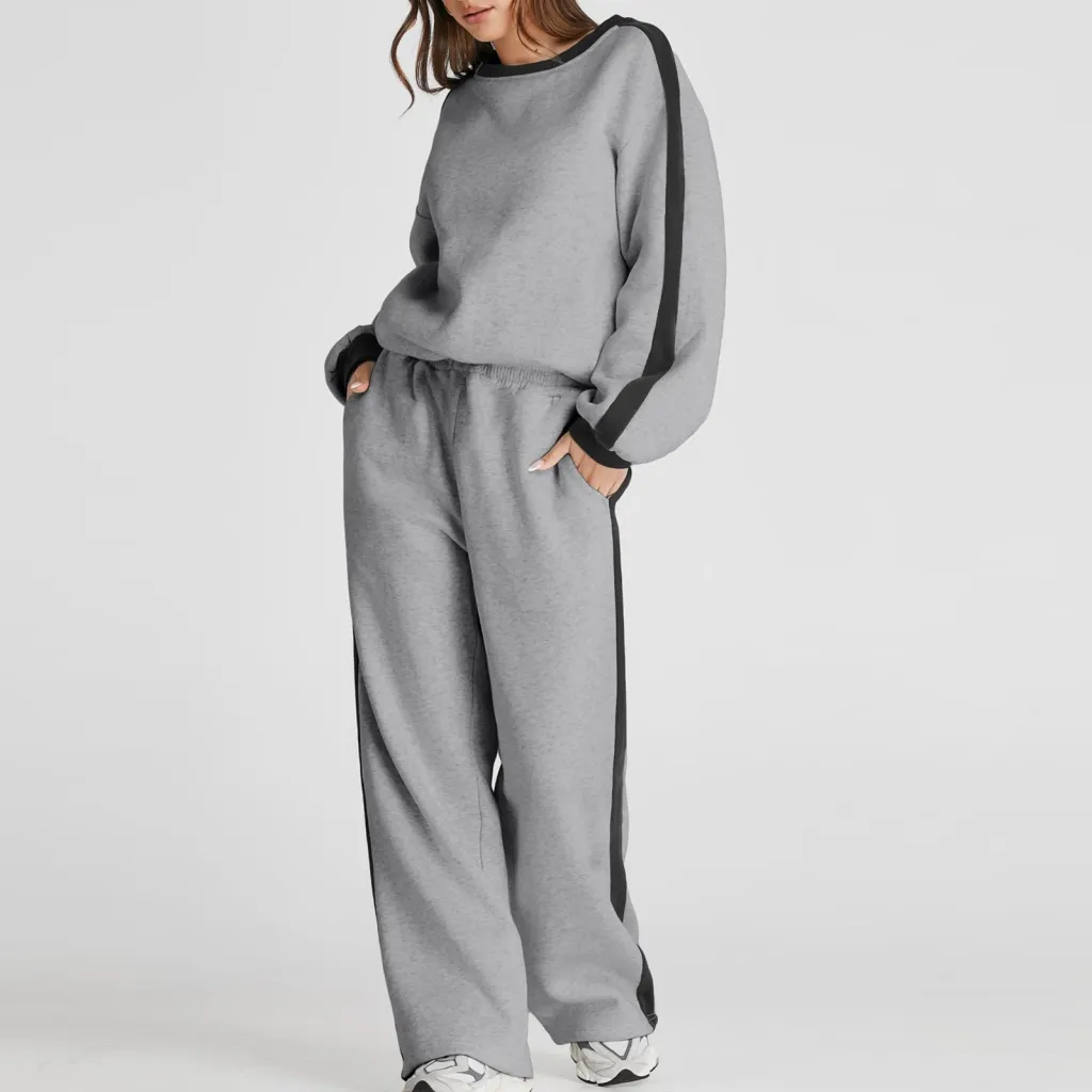 Leisure Simple Graceful Color Matching Long Sleeve Loose Commute Style Base Pullover Sweatshirt And Sweatpants - Tz70646Yen12-M