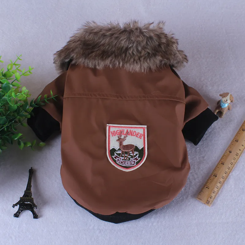 Pet Clothes Plush Leather Coat - Brown
