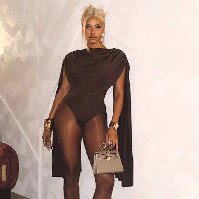 Slim Fit Swing Collar Bottoming Top Long Sleeve Jumpsuit Brown - Shop at LoveMi