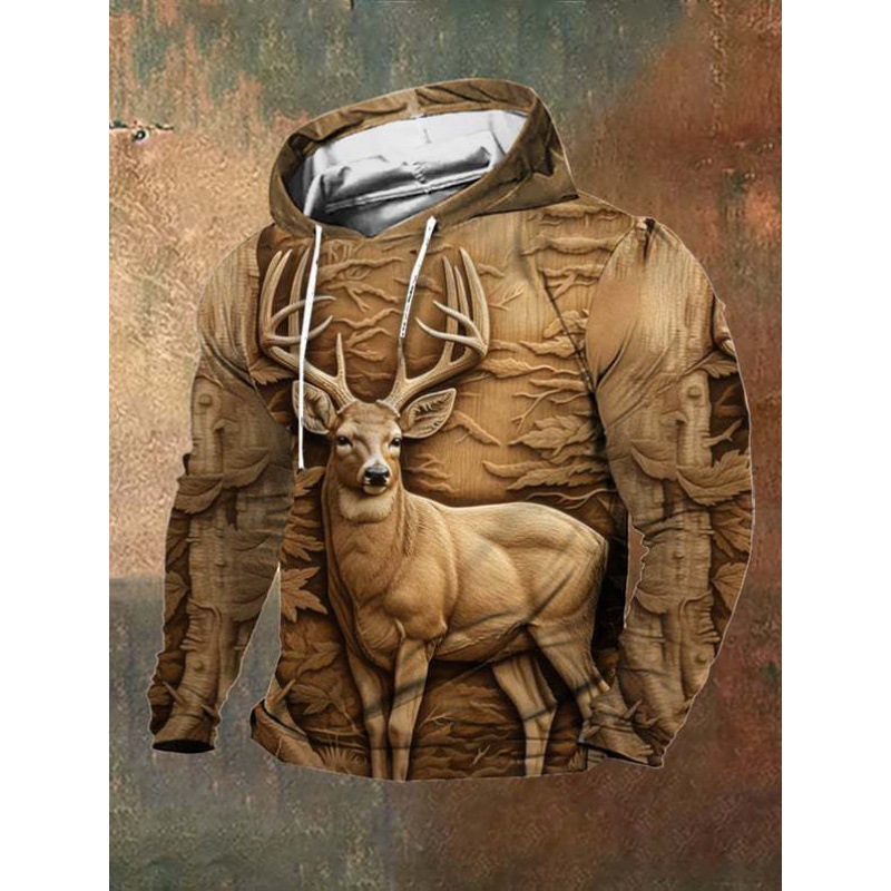 Plus Size Men's Elk 3D Printing Casual Hooded Sweater