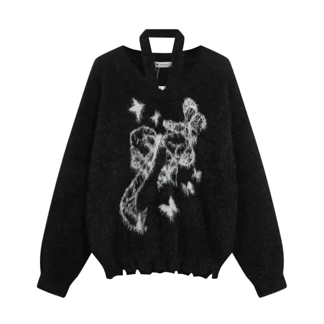 Real Shot Idle Style Bowknot Halter Strap Mink Sweater Black - Shop at LoveMi