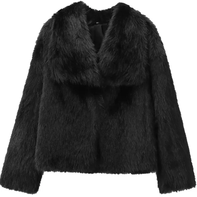 French Style Large Lapel Artificial Fur New Plush Coat Black - Shop at LoveMi