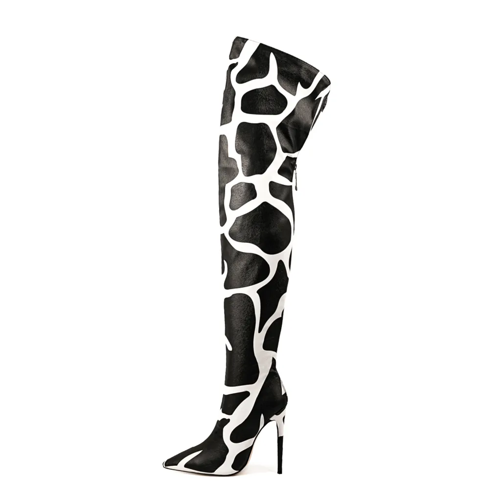 Pointed-toe Stiletto-heeled Over-the-knee Boots For Women - Black