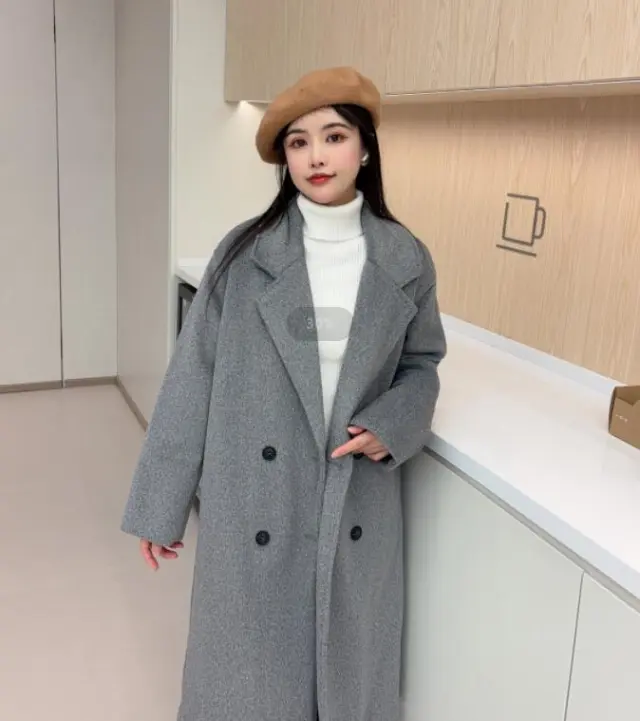 Autumn And Winter New Elegant Double Breasted Woolen Overcoat Coat Women Gray - Shop at LoveMi