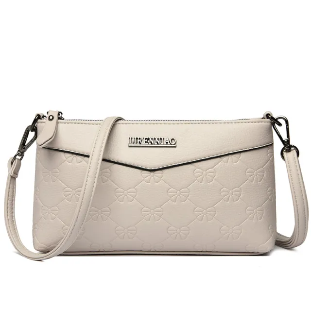 Embossed Pu Texture Middle aged And Elderly Shoulder Messenger Bag Gray - Shop at LoveMi