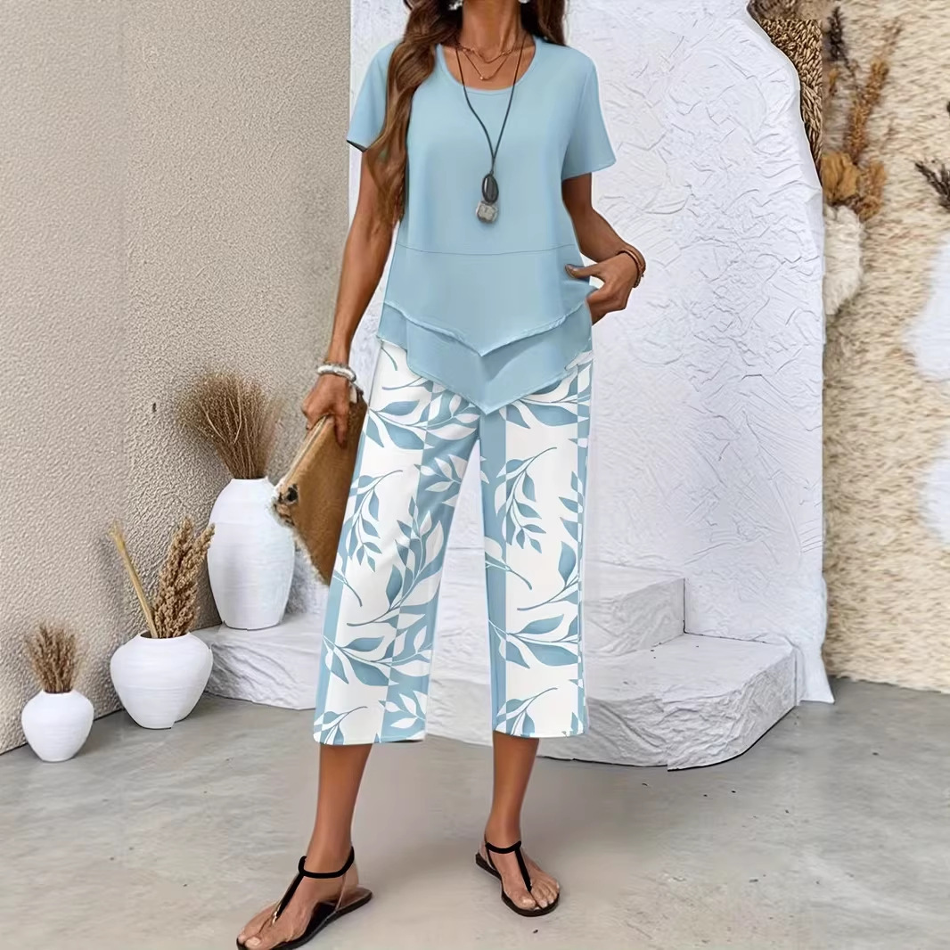 Elegant High-waisted Wide-leg Pants Two-piece Set