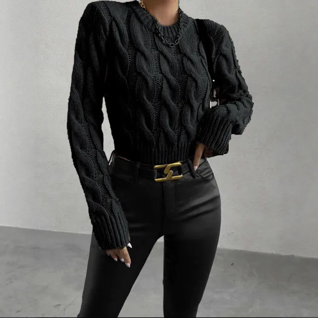 Loose fitting Knitted Women's Pullover Sweater Black - Shop at LoveMi