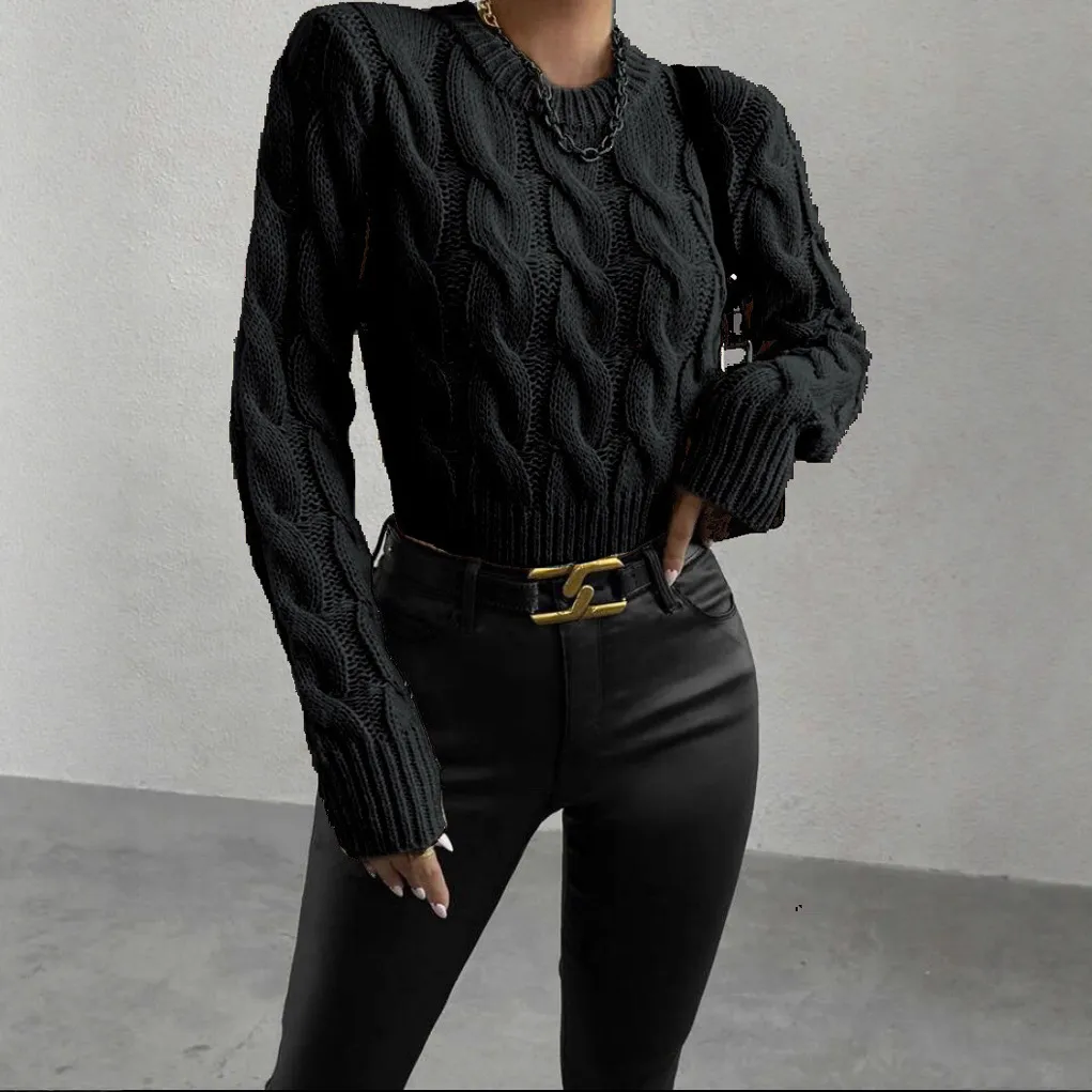 Loose-fitting Knitted Women's Pullover Sweater - Black