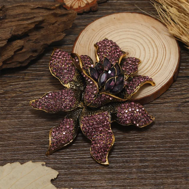 Accessories New Vintage Rhinestone Flower Brooch Giant Cannibal Purple - Shop at LoveMi