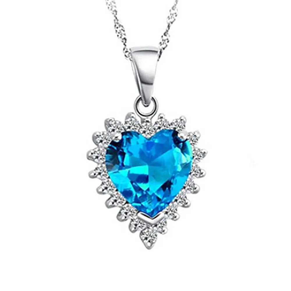 Micro Inlaid Zircon Heart Of The Ocean Necklace Ring Earings Set