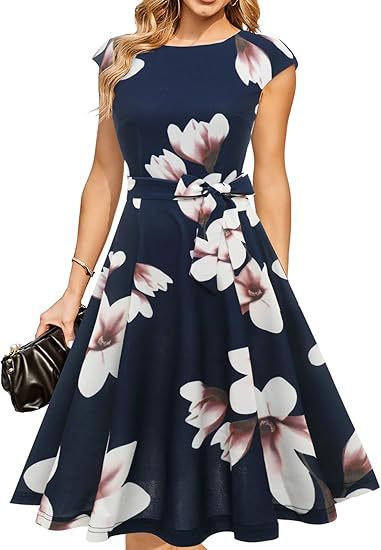 Elegant Round-neck Sleeveless Tie-waist Printed Dress