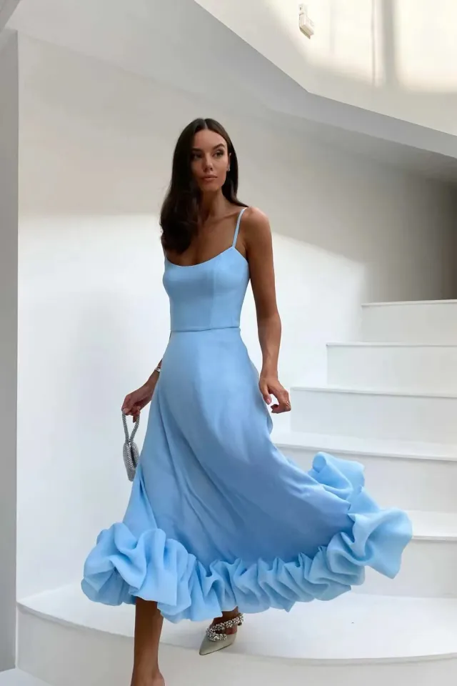 Women's Large Swing Three dimensional Flower Line Skirt Sky Blue - Shop at LoveMi