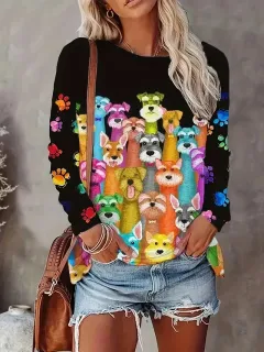 Women's New Long Sleeve 3D Printed Crew Neck Sweatshirt - Wqnt34Yt41-2Xl - View 1
