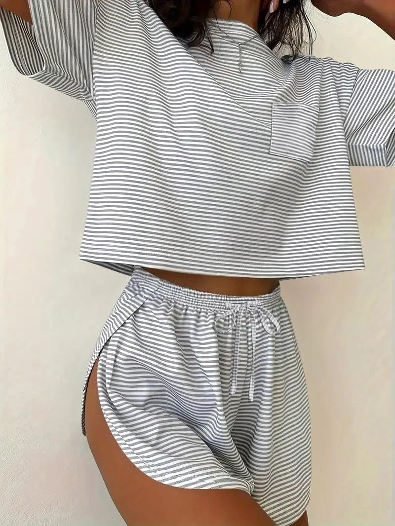 Short Casual And Cool Womens Loungewear Set - Gray