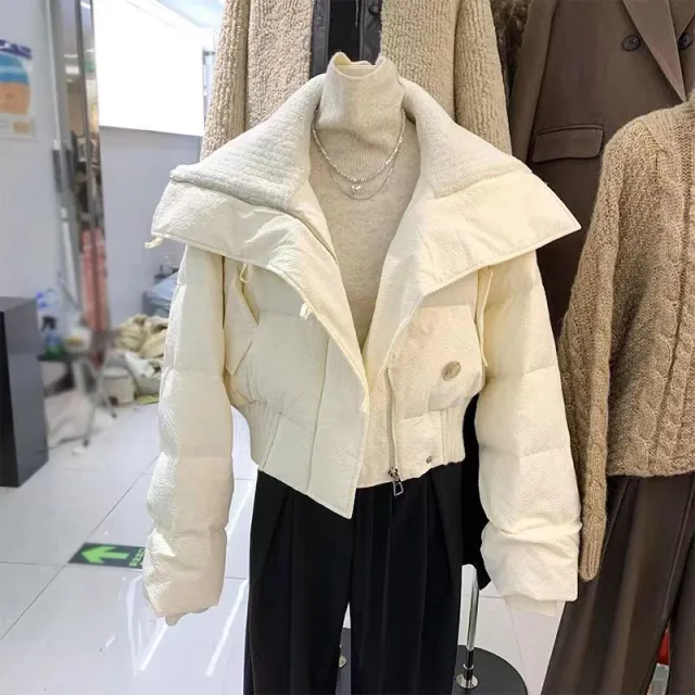 Women's Cotton padded Jacket Winter Short Loose Thick Beige - Shop at LoveMi