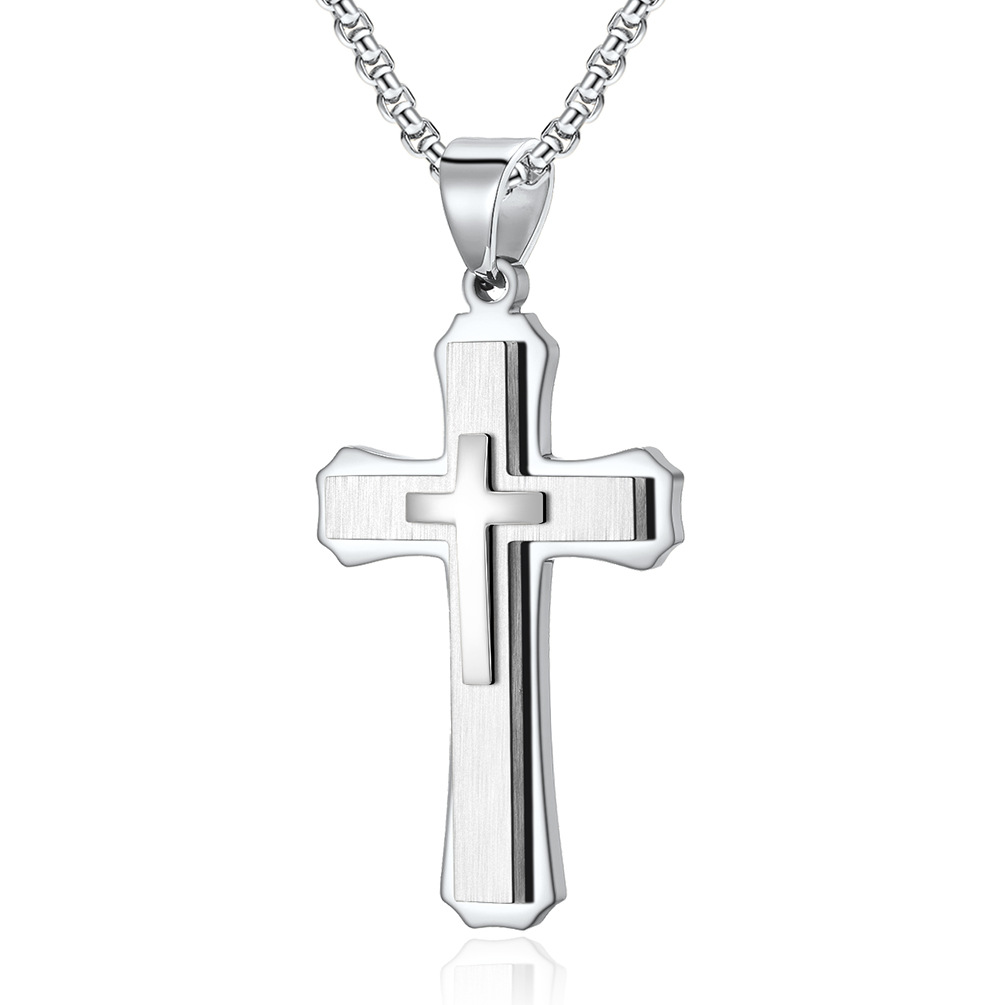 New Titanium Steel Men's Pendant Two-tone Cross Necklace