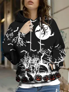 Autumn And Winter Halloween Digital Printed Hoodie - Black And White - View 1
