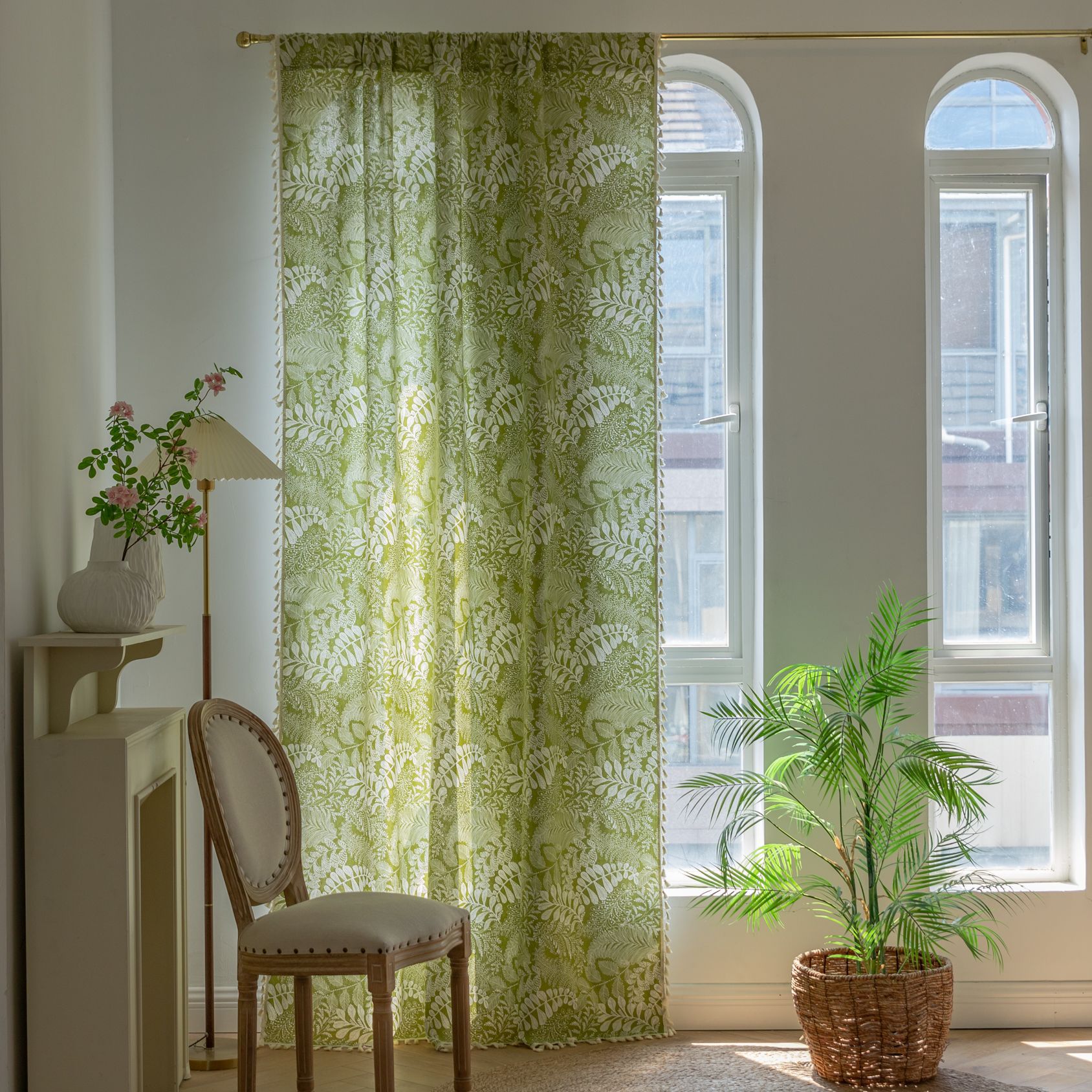 Green Leaf Pattern Curtains