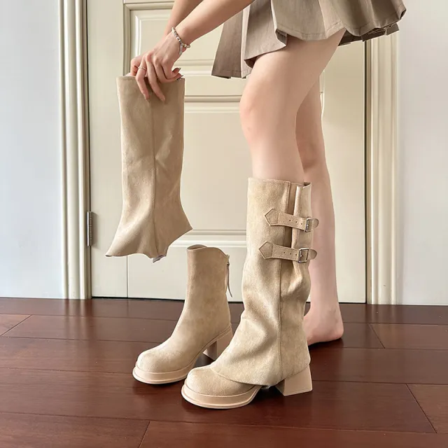 Two way Wear Long Boots Removable High Heel High Leg Boot Apricot - Shop at LoveMi