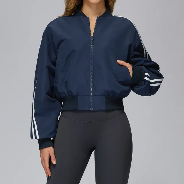 Baggy Coat Pocket Zipper Thermal Sports Jacket Navy Blue - Shop at LoveMi