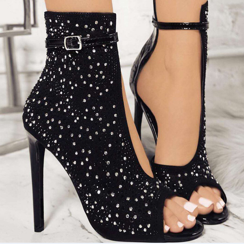 Stiletto-heeled Rhinestone-embellished Womens Sandals