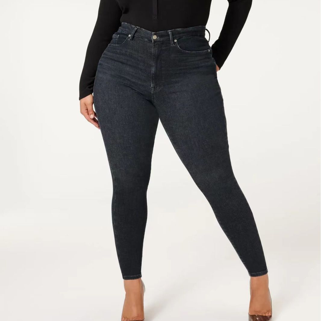 Large Size High Elastic All matching Denim Slim Jeans Black Regular - Shop at LoveMi