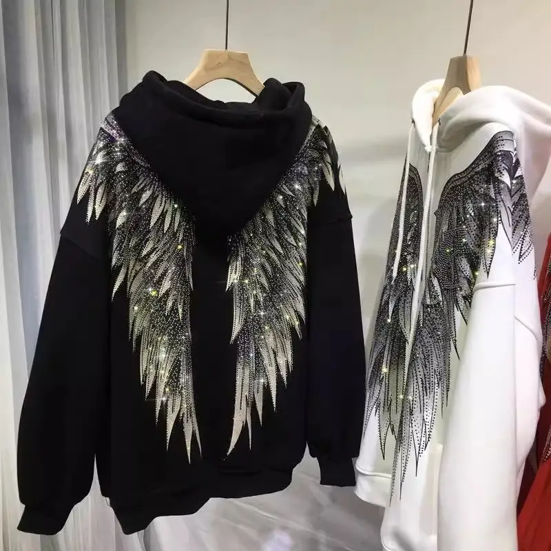 Heavy Embroidery Hot Drilling Light Luxury Front And Rear Wings Hooded Fleece Padded Coat Sweater