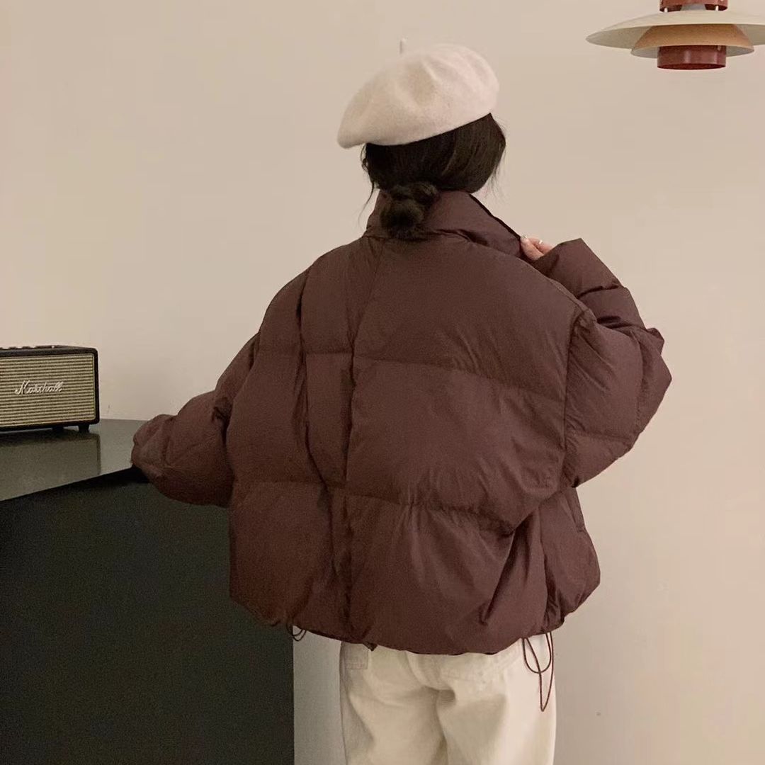 Cotton padded Coat Women's Stand Collar Short Cotton Padded Coat Brown - Shop at LoveMi