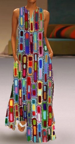 Four sided Stretch V neck Printed Sleeveless Dress Women's Summer Lyq03H2404011550 2Xl - Shop at LoveMi