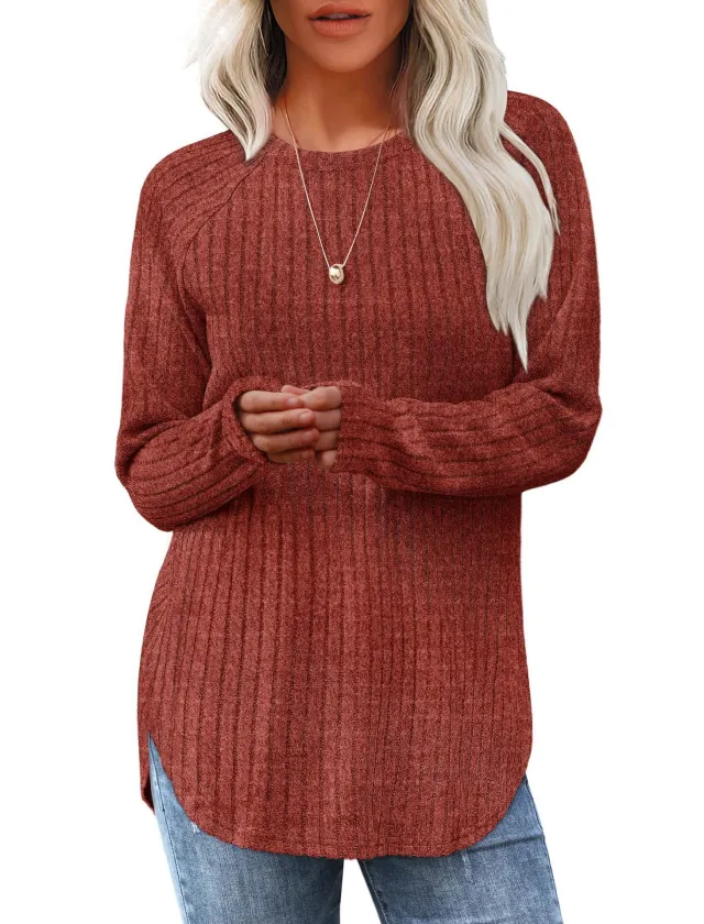 Autumn New Loose Crew Neck Top Women Caramel Color - Shop at LoveMi