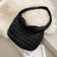 Single Shoulder Crossbody Autumn And Winter New Plaid Down Tote Bag - Black - View 1