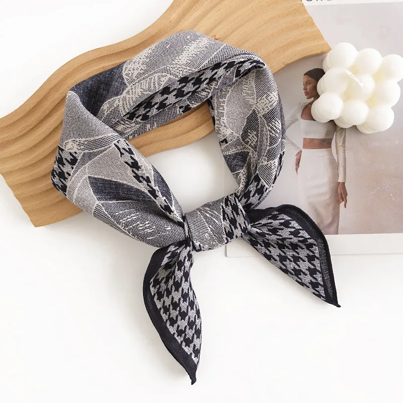 Printed 65cm Kerchief Scarf Shawl - Dark Navy Blue