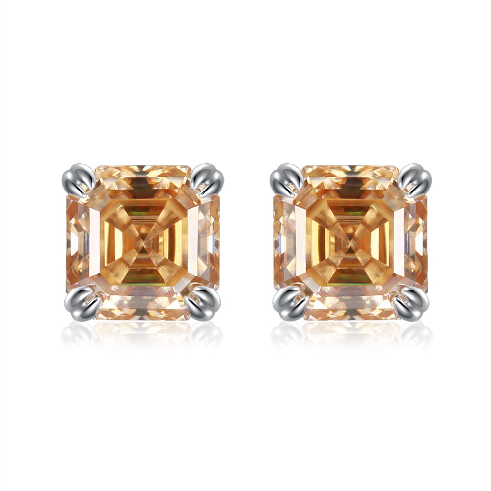 925 Silver 1 Karat Color Moissanite Ascut Stud Earrings