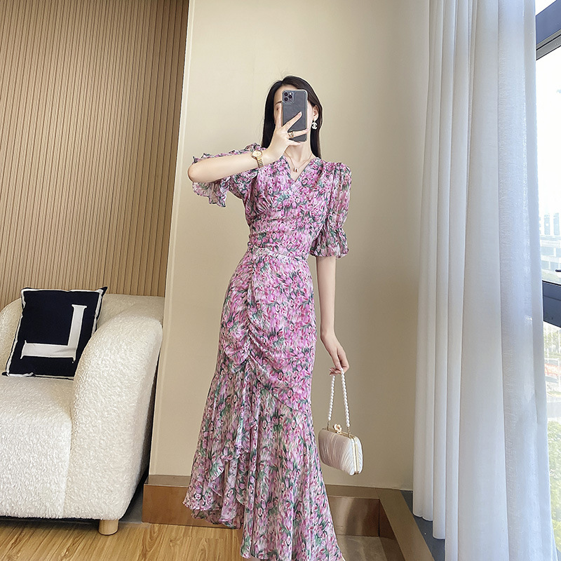 Summer Dress Women's Elegant Floral Skirt Sheath Fishtail Skirt