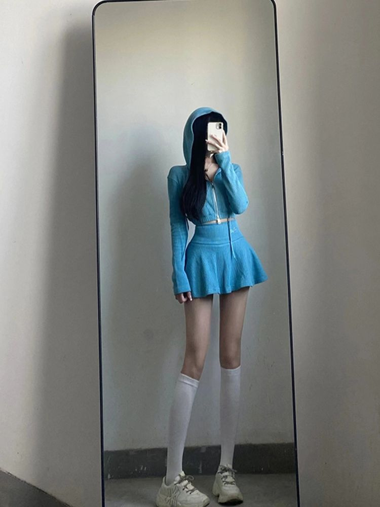 Women's Long-sleeved Short Sweater Two-piece Set