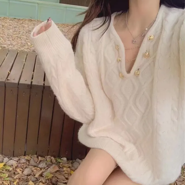 Cable knit Pullover Women's Mid length Sweater Beige - Shop at LoveMi