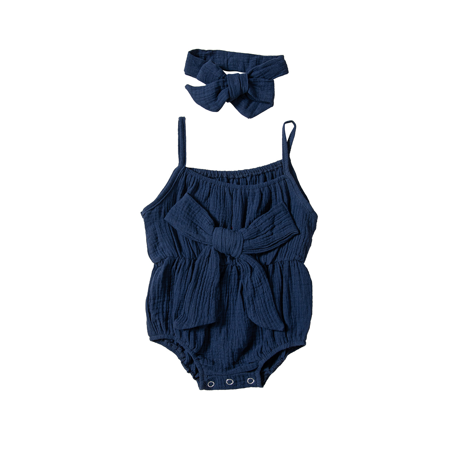 Children's Clothing Ins Summer Infant Sling Romper Solid Color Bow Baby Jumpsuits