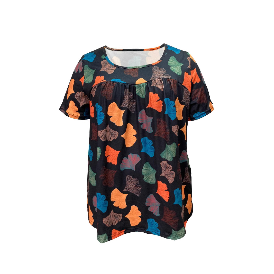 Womens Stylish Slim-fit Casual Printed Short-sleeve Top