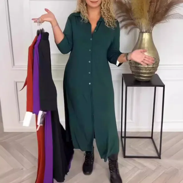 Breasted Solid Color Side Bag Dress Dark Green - Shop at LoveMi