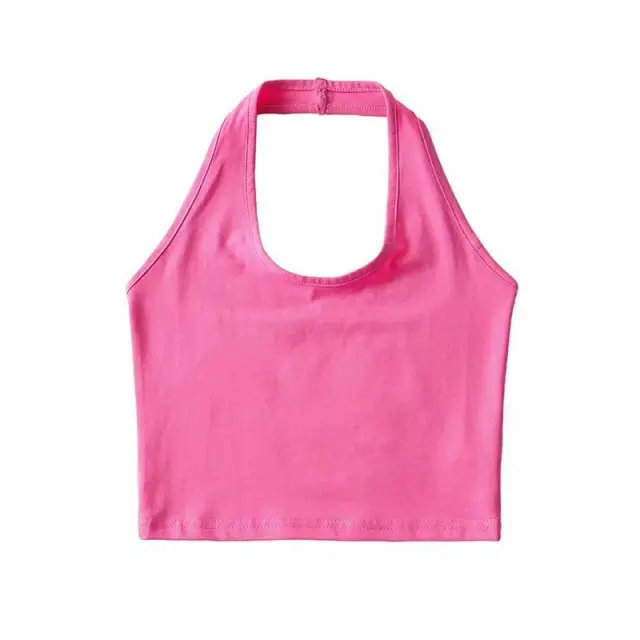 Sexy Solid Color Stretch Halterneck Vest Women Pink - Shop at LoveMi