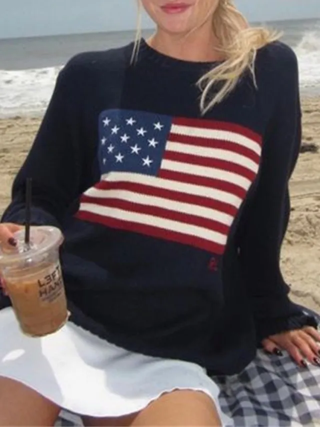 Loose Oversized Knitted Cotton Sweater Navy Blue - Shop at LoveMi