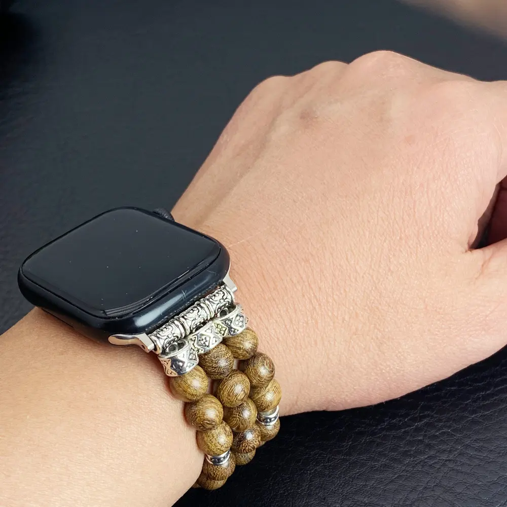 Solid Wood Bead Bracelet with Strap