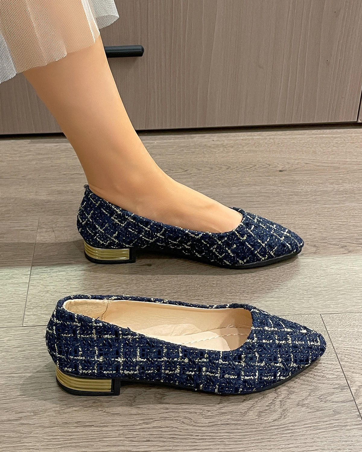 Peep-Toe Slip-On Pumps in Beige – side view