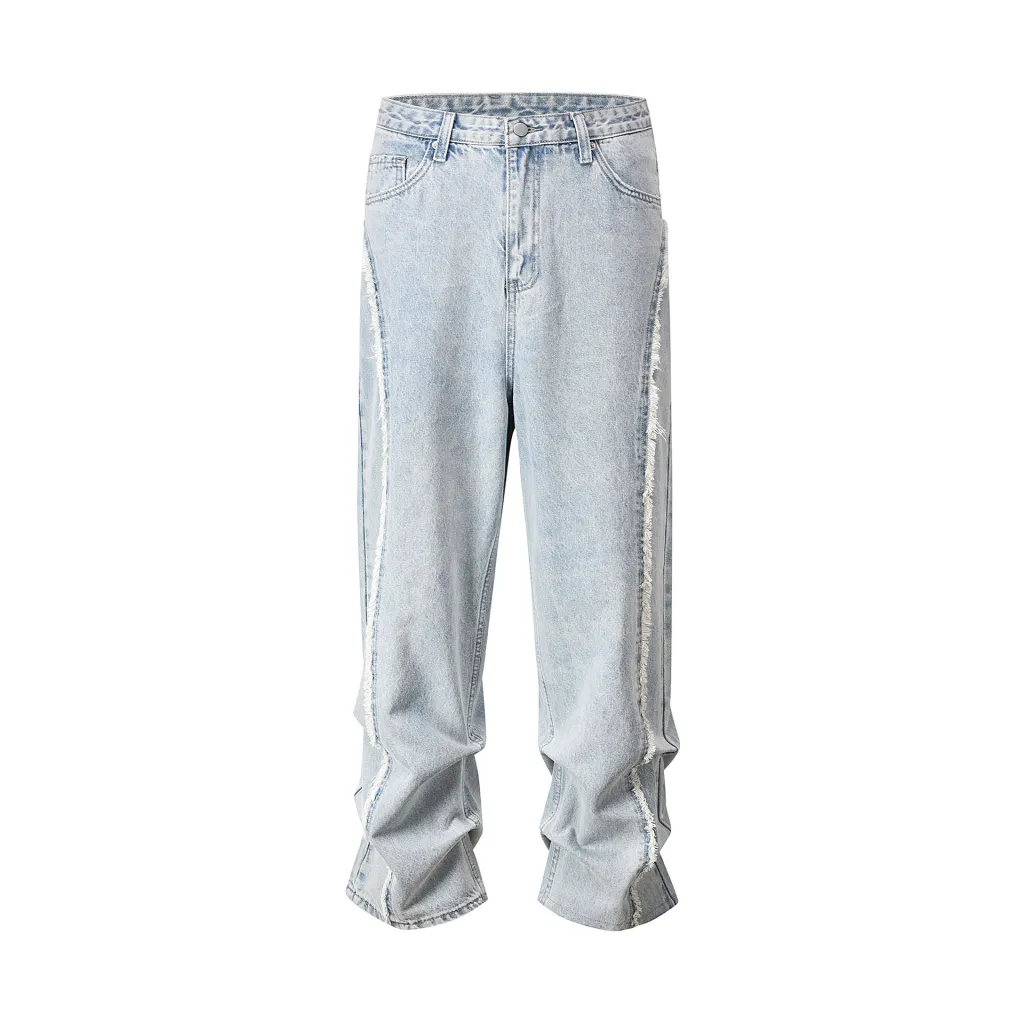 Ripped Frayed Stitching Baggy Pants Jeans - Q139