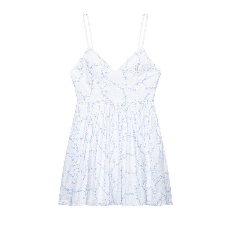 European And American Style Fashionable Simple Embroidered Poplin Sling Dress