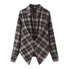 Women's Loose Lapels Waist-controlled Long Sleeves Plaid Shirt - View 1