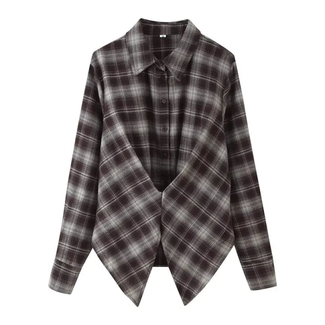 Women's Loose Lapels Waist controlled Long Sleeves Plaid Shirt - Shop at LoveMi